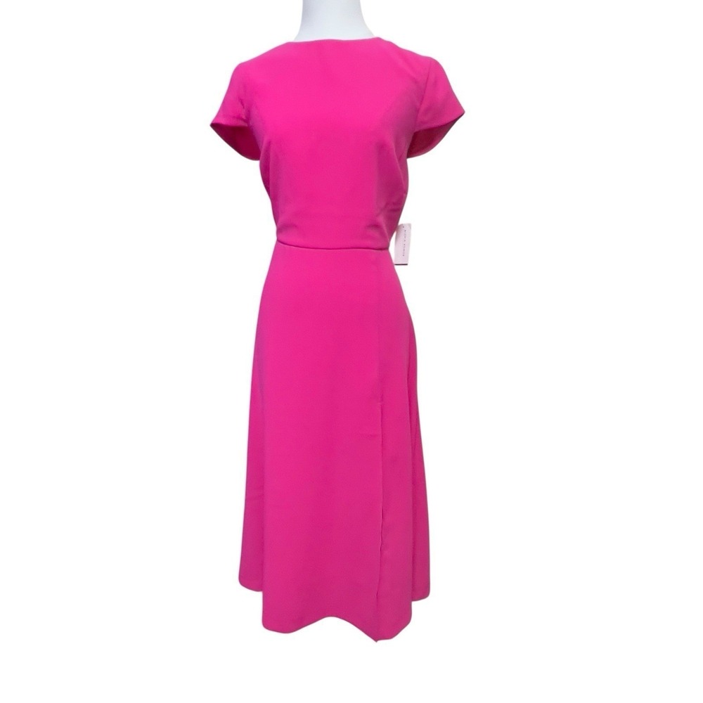 Alexia Admor Lily Pink Elegant Cap Sleeve Side Slit Feminine Midi Dress Size 6